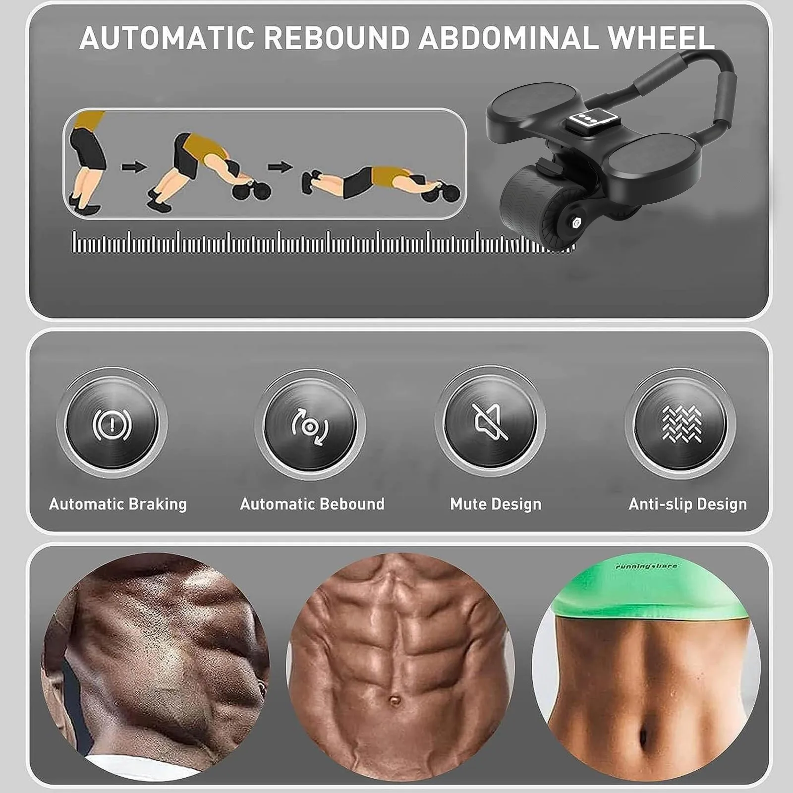 2-Wheels Ab Roller with LCD – Home Gym Equipment, Elbow Support, Non-Slip Handles, Tracks Time & Calories Burned. - Image 5