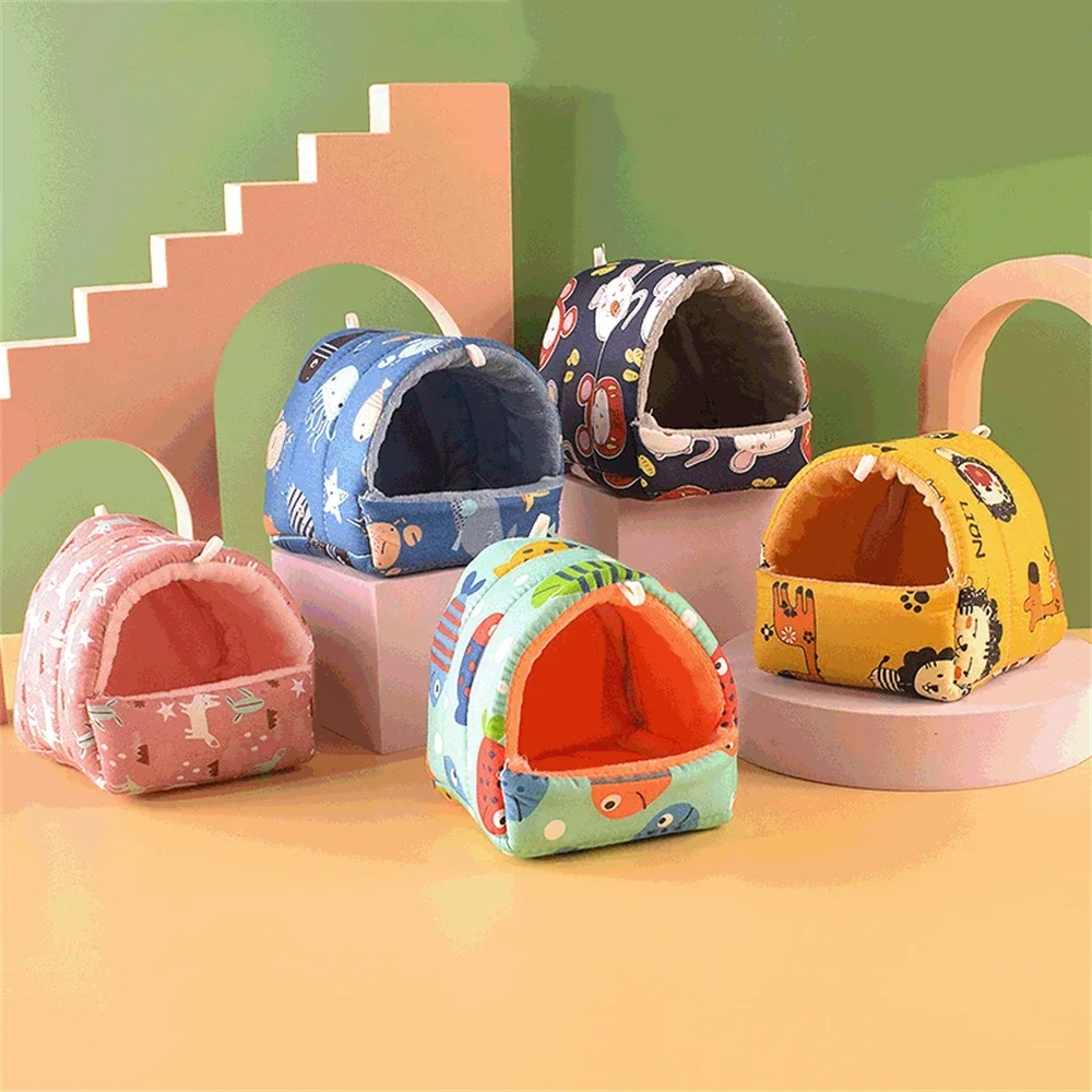 Cute Cartoon Rabbit Squirrel Mini Cage Guinea Pig Nest Small Animal Mice Rat Pet Sleeping Bed Hamster House Winter Warm Soft Mat - Image 5