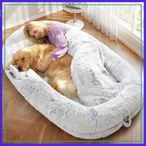 75x43 Inch Orthopedic Human Dog Bed, Waterproof Washable Cover, Soft Calming Lounger for People & Pets