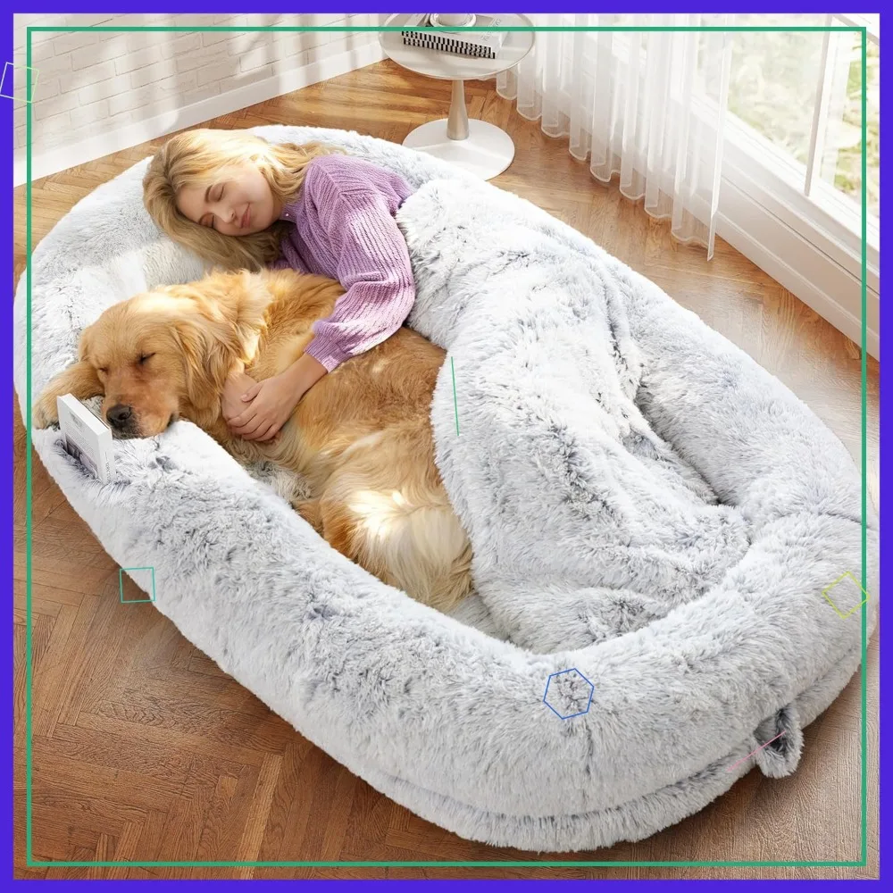 75x43 Inch Orthopedic Human Dog Bed, Waterproof Washable Cover, Soft Calming Lounger for People & Pets
