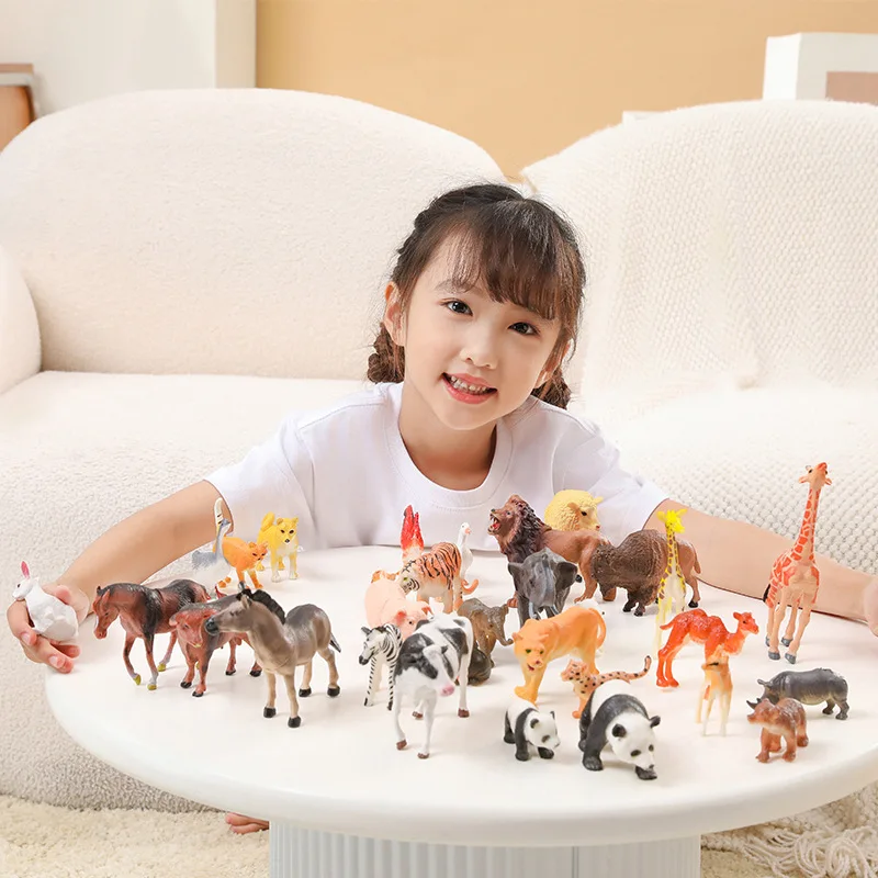 Realistic Animal Figure Toy Early Education Set - Baby Plant Recognition Kit Lion Tiger Elephant Panda Giraffe Animal Figure Toy - Image 3