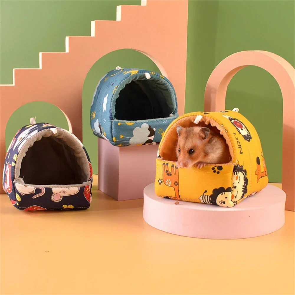 Cute Cartoon Rabbit Squirrel Mini Cage Guinea Pig Nest Small Animal Mice Rat Pet Sleeping Bed Hamster House Winter Warm Soft Mat - Image 2