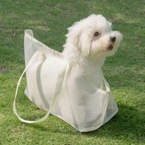 Portable Mesh Pet Carrier Bag Breathable Summer Use Dog Travel Bag Comfortable Shoulder Crossbody Foldable Pet Tote
