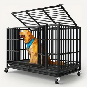 54/48/38 Inch Heavy Duty Dog Crate Large Dogs - Escape-Proof Metal Dog Cage with Lockable Doors,Removable Pan & 4-Wheel Mobility