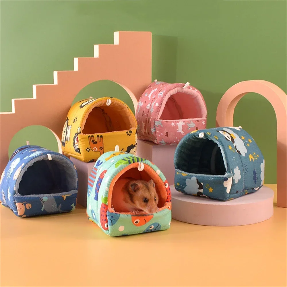 Cute Cartoon Rabbit Squirrel Mini Cage Guinea Pig Nest Small Animal Mice Rat Pet Sleeping Bed Hamster House Winter Warm Soft Mat - Image 4