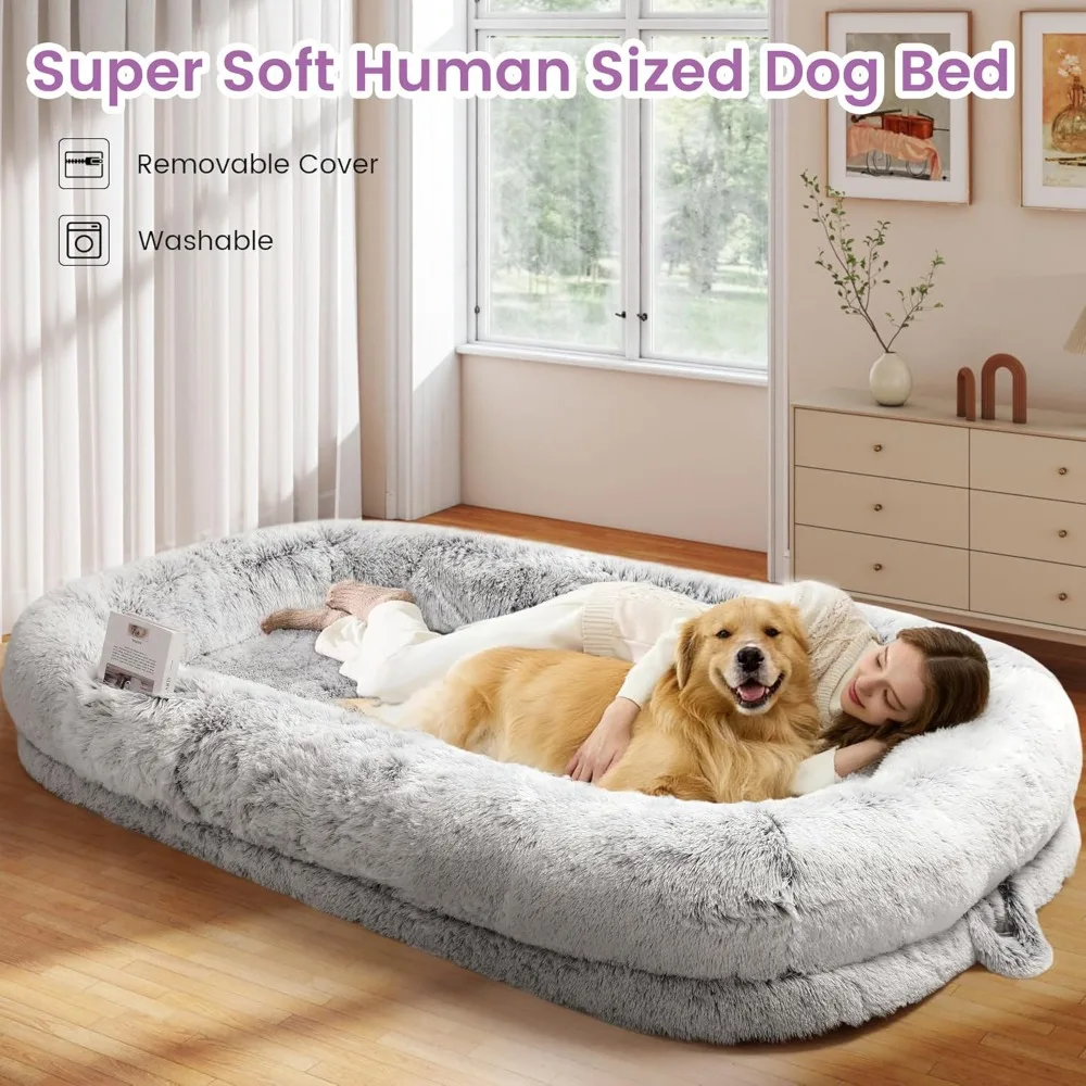 75x43 Inch Orthopedic Human Dog Bed, Waterproof Washable Cover, Soft Calming Lounger for People & Pets - Image 2