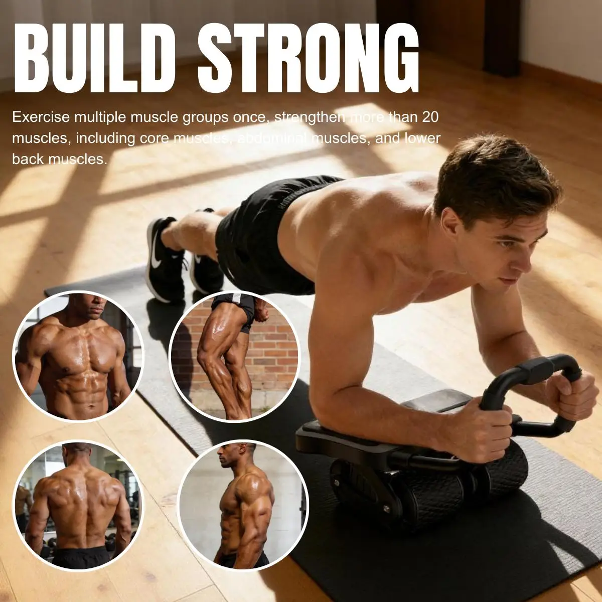 RELIFE 2 in 1 Ab Wheel Roller with Elbow Support & Knee Mat - Automatic Rebound Upgraded Four-wheel Core Workout Home Gym Abs - Image 2