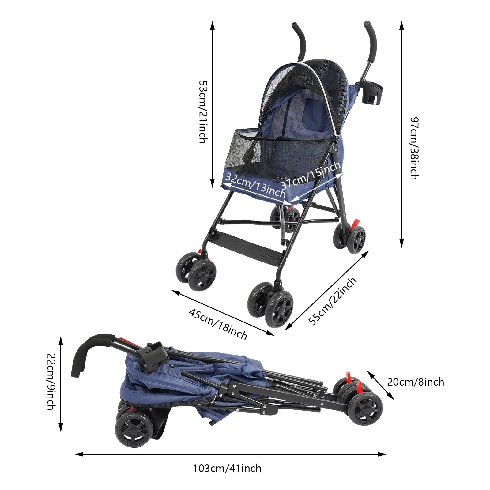 4 Wheels Pet Stroller with Waterproof Cover | Easy-Fold Travel Carrier | Pet Strolling Cart for Small/Medium Dogs and Cats | With - Image 2