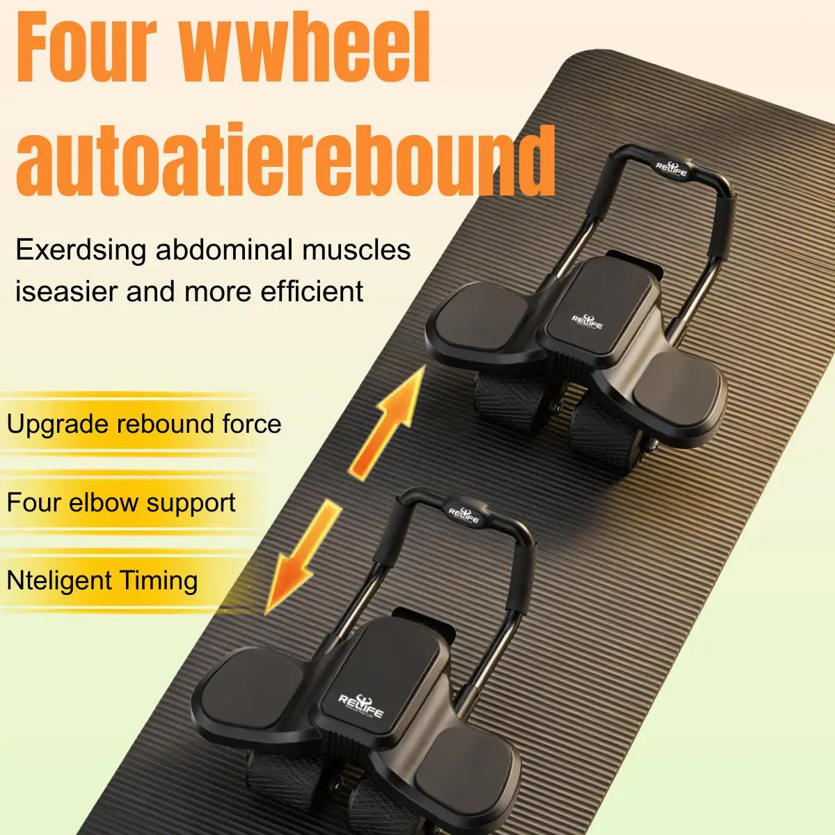 RELIFE 2 in 1 Ab Wheel Roller with Elbow Support & Knee Mat - Automatic Rebound Upgraded Four-wheel Core Workout Home Gym Abs - Image 4